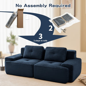 English Elm A Tufted Corduroy Modular Sofa Set with Pearl Piping for Living Rooms and Apartments Blue W714S01927