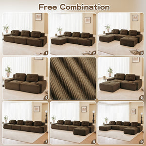 English Elm A Tufted Corduroy Modular Sofa Set with Pearl Piping for Living Rooms and Apartments Brown W714S01928