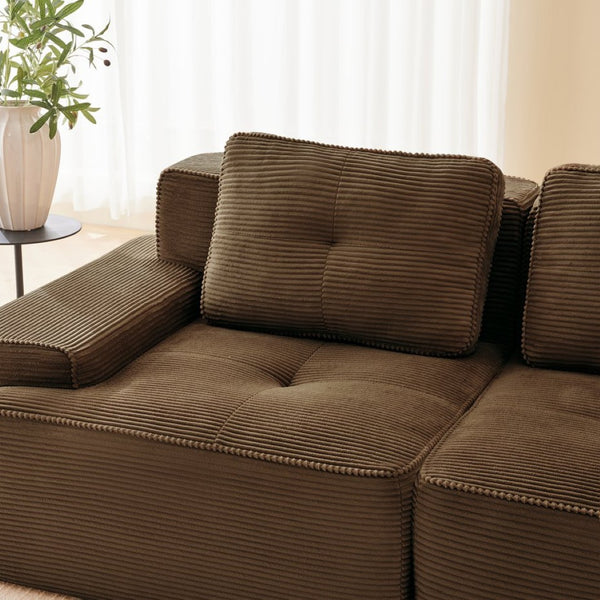English Elm A Tufted Corduroy Modular Sofa Set with Pearl Piping for Living Rooms and Apartments Brown W714S01928