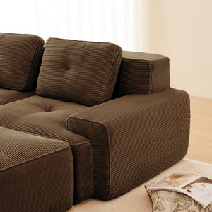 English Elm A Tufted Corduroy Modular Sofa Set with Pearl Piping for Living Rooms and Apartments Brown W714S01928