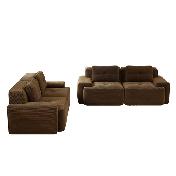English Elm A Tufted Corduroy Modular Sofa Set with Pearl Piping for Living Rooms and Apartments Brown W714S01928