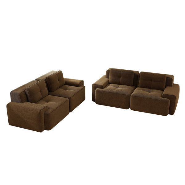 English Elm A Tufted Corduroy Modular Sofa Set with Pearl Piping for Living Rooms and Apartments Brown W714S01928