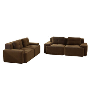 English Elm A Tufted Corduroy Modular Sofa Set with Pearl Piping for Living Rooms and Apartments Brown W714S01928