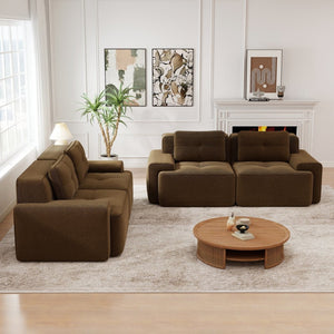 English Elm A Tufted Corduroy Modular Sofa Set with Pearl Piping for Living Rooms and Apartments Brown W714S01928