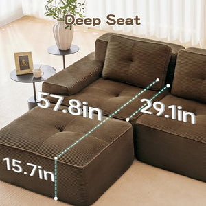 English Elm A Tufted Corduroy Modular Sofa Set with Pearl Piping for Living Rooms and Apartments Brown W714S01928