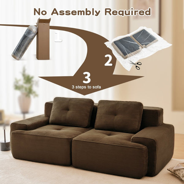 English Elm A Tufted Corduroy Modular Sofa Set with Pearl Piping for Living Rooms and Apartments Brown W714S01928