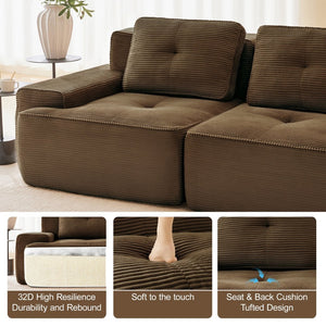 English Elm A Tufted Corduroy Modular Sofa Set with Pearl Piping for Living Rooms and Apartments Brown W714S01928