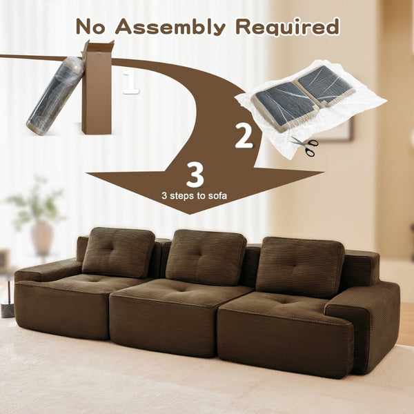 English Elm A Tufted Corduroy Modular Sectional Sofa with Deep Seating and Tailored Piping Trim Brown W714S01929