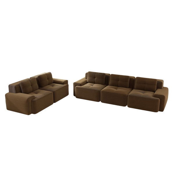 English Elm A Tufted Corduroy Modular Sectional Sofa with Deep Seating and Tailored Piping Trim Brown W714S01929
