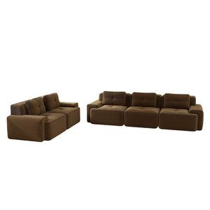 English Elm A Tufted Corduroy Modular Sectional Sofa with Deep Seating and Tailored Piping Trim Brown W714S01929