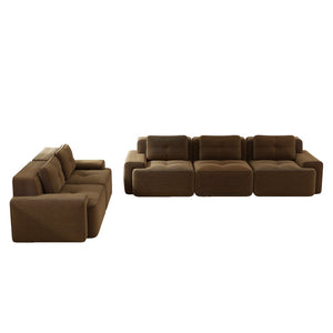 English Elm A Tufted Corduroy Modular Sectional Sofa with Deep Seating and Tailored Piping Trim Brown W714S01929