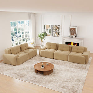 English Elm A Tufted Corduroy Modular Sectional Sofa with Deep Seating and Tailored Piping Trim Camel W714S01930