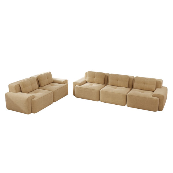 English Elm A Tufted Corduroy Modular Sectional Sofa with Deep Seating and Tailored Piping Trim Camel W714S01930