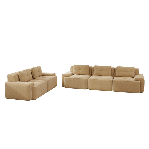 English Elm A Tufted Corduroy Modular Sectional Sofa with Deep Seating and Tailored Piping Trim Camel W714S01930