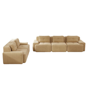 English Elm A Tufted Corduroy Modular Sectional Sofa with Deep Seating and Tailored Piping Trim Camel W714S01930