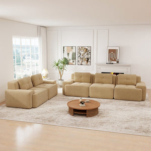 English Elm A Tufted Corduroy Modular Sectional Sofa with Deep Seating and Tailored Piping Trim Camel W714S01930