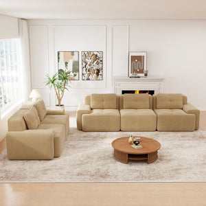 English Elm A Tufted Corduroy Modular Sectional Sofa with Deep Seating and Tailored Piping Trim Camel W714S01930