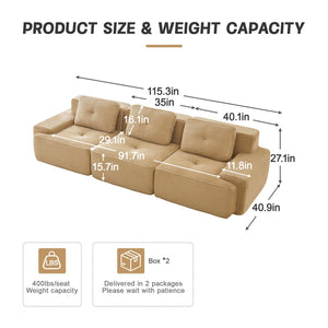 English Elm A Tufted Corduroy Modular Sectional Sofa with Deep Seating and Tailored Piping Trim Camel W714S01930
