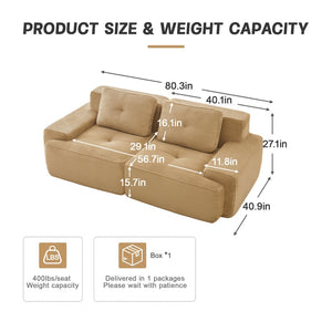 English Elm A Tufted Corduroy Modular Sectional Sofa with Deep Seating and Tailored Piping Trim Camel W714S01930