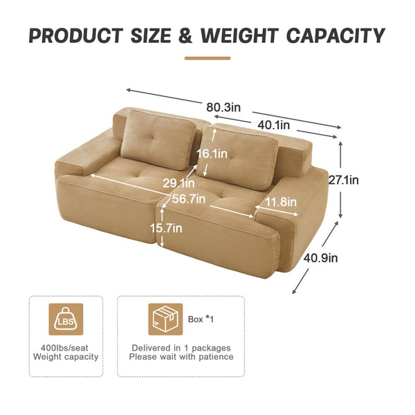 English Elm A Tufted Corduroy Modular Sectional Sofa with Deep Seating and Tailored Piping Trim Camel W714S01930