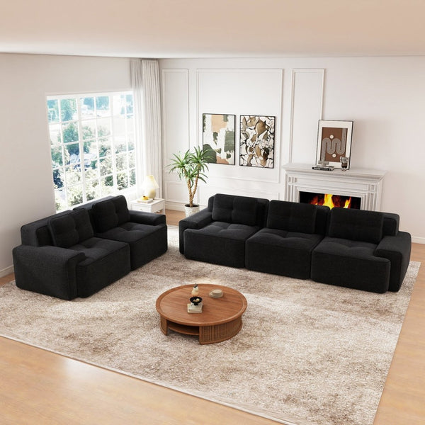 English Elm A Tufted Corduroy Modular Sectional Sofa with Deep Seating and Tailored Piping Trim Black W714S01931