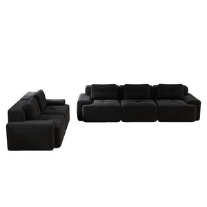 English Elm A Tufted Corduroy Modular Sectional Sofa with Deep Seating and Tailored Piping Trim Black W714S01931