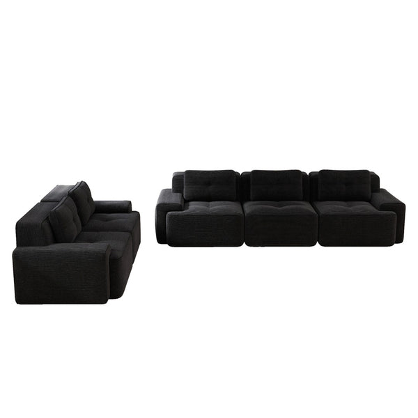 English Elm A Tufted Corduroy Modular Sectional Sofa with Deep Seating and Tailored Piping Trim Black W714S01931