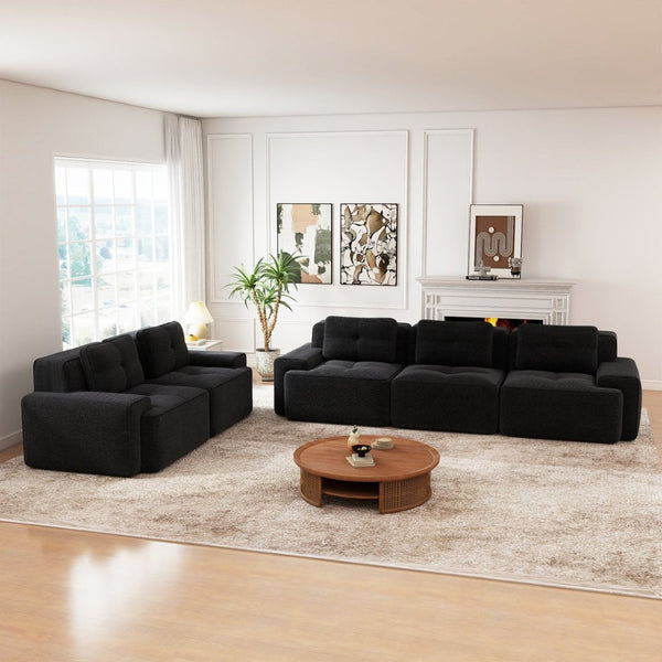 English Elm A Tufted Corduroy Modular Sectional Sofa with Deep Seating and Tailored Piping Trim Black W714S01931