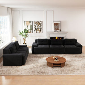 English Elm A Tufted Corduroy Modular Sectional Sofa with Deep Seating and Tailored Piping Trim Black W714S01931