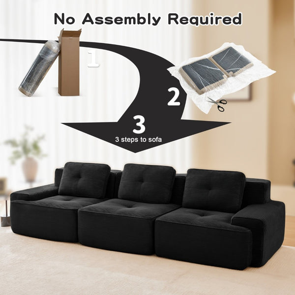 English Elm A Tufted Corduroy Modular Sectional Sofa with Deep Seating and Tailored Piping Trim Black W714S01931