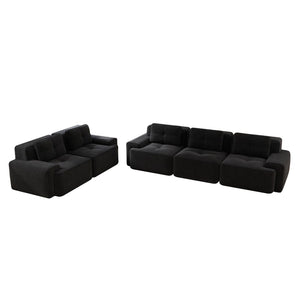 English Elm A Tufted Corduroy Modular Sectional Sofa with Deep Seating and Tailored Piping Trim Black W714S01931