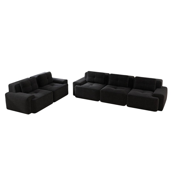English Elm A Tufted Corduroy Modular Sectional Sofa with Deep Seating and Tailored Piping Trim Black W714S01931
