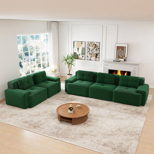 English Elm A Tufted Corduroy Modular Sectional Sofa with Deep Seating and Tailored Piping Trim Green W714S01932