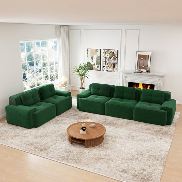 English Elm A Tufted Corduroy Modular Sectional Sofa with Deep Seating and Tailored Piping Trim Green W714S01932