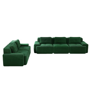 English Elm A Tufted Corduroy Modular Sectional Sofa with Deep Seating and Tailored Piping Trim Green W714S01932