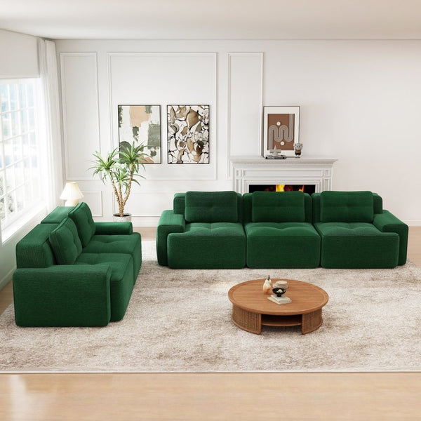 English Elm A Tufted Corduroy Modular Sectional Sofa with Deep Seating and Tailored Piping Trim Green W714S01932