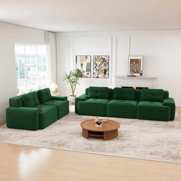 English Elm A Tufted Corduroy Modular Sectional Sofa with Deep Seating and Tailored Piping Trim Green W714S01932