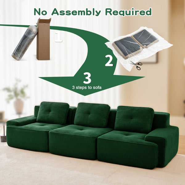 English Elm A Tufted Corduroy Modular Sectional Sofa with Deep Seating and Tailored Piping Trim Green W714S01932