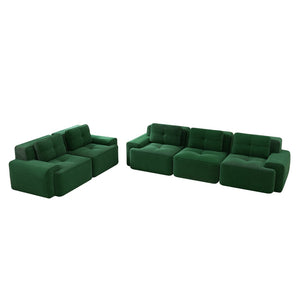English Elm A Tufted Corduroy Modular Sectional Sofa with Deep Seating and Tailored Piping Trim Green W714S01932