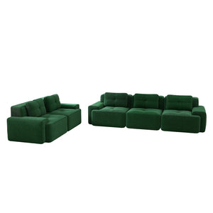 English Elm A Tufted Corduroy Modular Sectional Sofa with Deep Seating and Tailored Piping Trim Green W714S01932