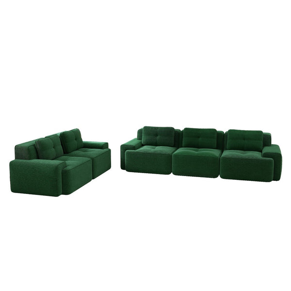 English Elm A Tufted Corduroy Modular Sectional Sofa with Deep Seating and Tailored Piping Trim Green W714S01932