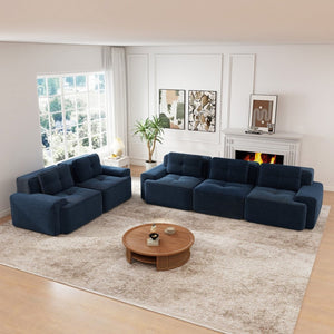 English Elm A Tufted Corduroy Modular Sectional Sofa with Deep Seating and Tailored Piping Trim Blue W714S01933