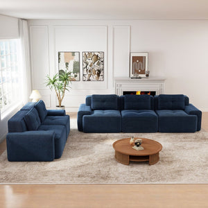 English Elm A Tufted Corduroy Modular Sectional Sofa with Deep Seating and Tailored Piping Trim Blue W714S01933