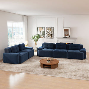 English Elm A Tufted Corduroy Modular Sectional Sofa with Deep Seating and Tailored Piping Trim Blue W714S01933