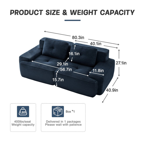 English Elm A Tufted Corduroy Modular Sectional Sofa with Deep Seating and Tailored Piping Trim Blue W714S01933