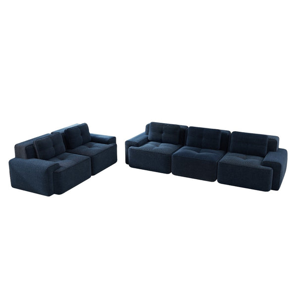 English Elm A Tufted Corduroy Modular Sectional Sofa with Deep Seating and Tailored Piping Trim Blue W714S01933