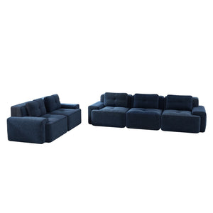 English Elm A Tufted Corduroy Modular Sectional Sofa with Deep Seating and Tailored Piping Trim Blue W714S01933
