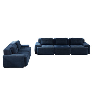 English Elm A Tufted Corduroy Modular Sectional Sofa with Deep Seating and Tailored Piping Trim Blue W714S01933