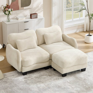English Elm Chenille L Shaped Loveseat with Lumbar Pillow Movable Ottoman for Apartment Living Beige W714S01934