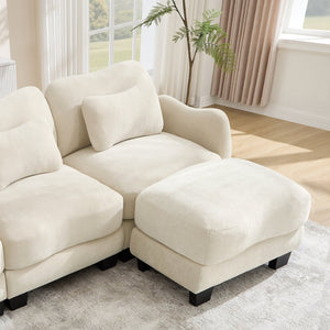 English Elm Chenille L Shaped Loveseat with Lumbar Pillow Movable Ottoman for Apartment Living Beige W714S01934